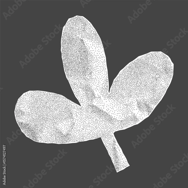 Fototapeta Decorative leaf silhouette with jagged torn edges. Crumpled paper cutout with gritty halftone texture, perfect for collage projects and minimal design.