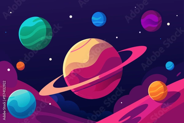 Fototapeta cosmic galaxy landscape with planets
