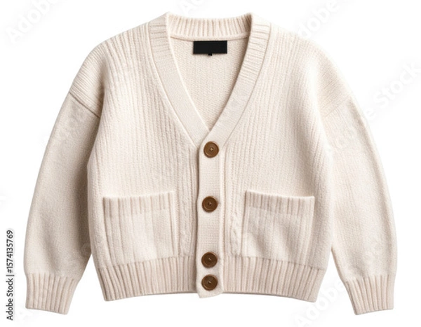 Fototapeta  Close-Up of Folded Knit Cardigan with Buttons and Pocket Detail, Isolated on Transparent Background PNG (2)