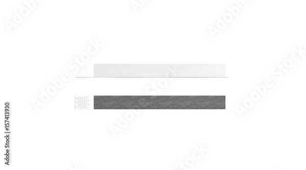 Fototapeta Blank black and white paper wristband mock up, 3d rendering. Empty event wrist band design mockup. Plain hand bracelets template, isolated. Clear bangle wrstlet set with sticker. Concert armlet