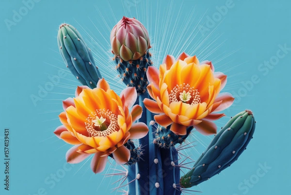 Obraz Cactus Radiance Orange Blossoms on Blue (1)