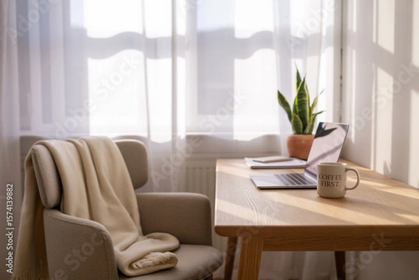 Obraz Calm and Collected A Minimalist Workspace Bathed in Natural Light (1)