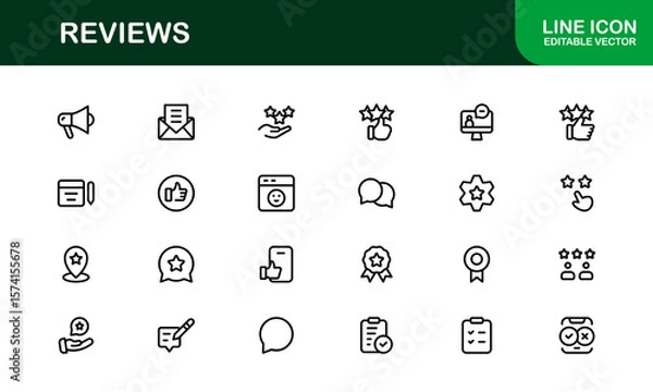 Fototapeta Reviews and Ratings Modern Line Icon Set – Professional Vector Symbol Collection for UI and Digital Feedback Design