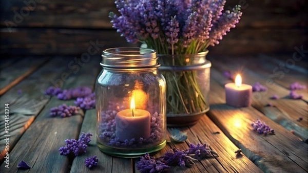 Fototapeta Lavender Candles & Rustic Charm: A Tranquil Scene 3D icon high quality resolution