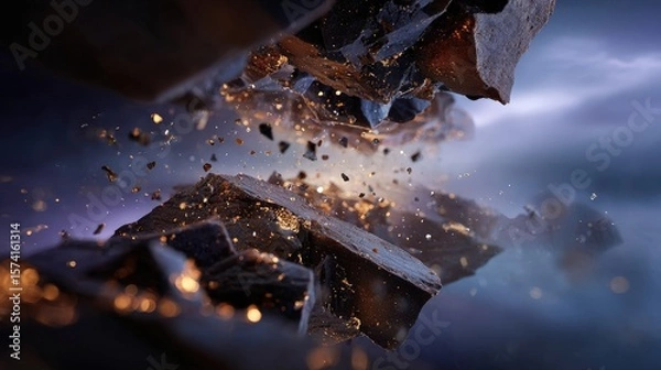 Obraz Dark Blue and Gold Shattered Rocks Digital Art