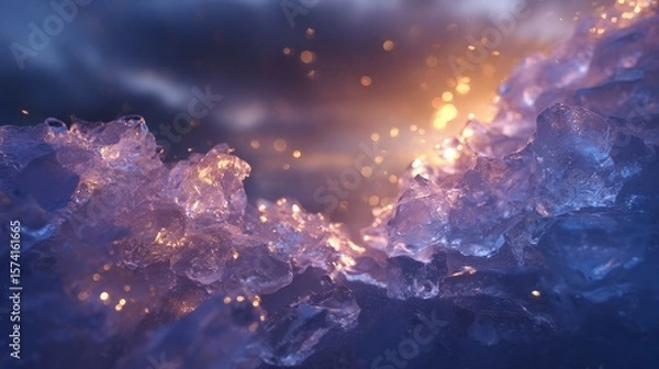 Obraz Glowing Ice Crystals at Dusk, Purple and Gold Hues
