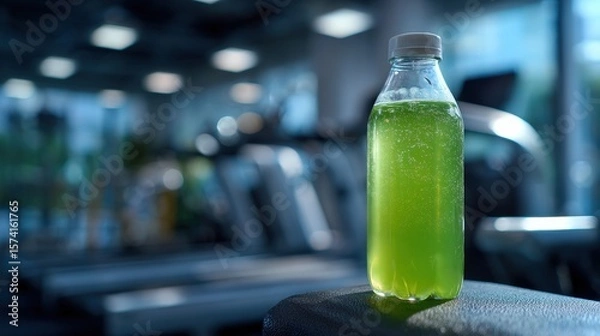 Obraz Green Liquid in a Plastic Bottle at the Gym