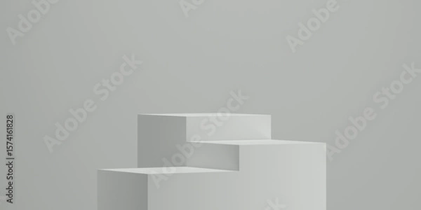 Obraz 3D minimal product background. 3D display stand white background for cosmetic and product presentation.  3D rendering, illustration