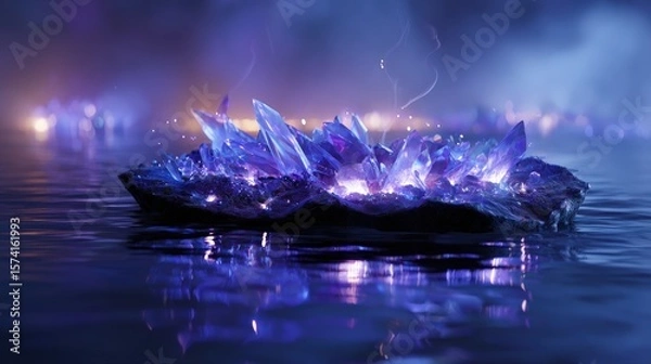 Obraz Glowing Purple and Blue Crystals on Water at Night