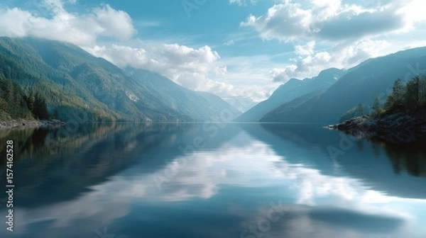 Obraz Serene Mountain Lake Reflection Under Blue Sky
