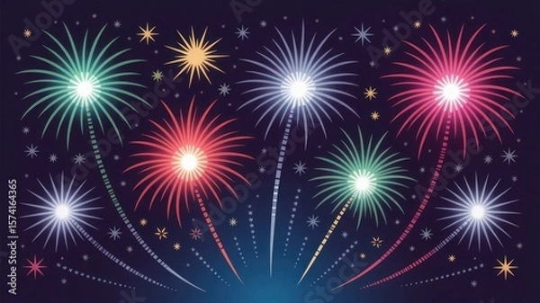 Fototapeta Festive fireworks display illuminating the dark night sky with sparkling stars