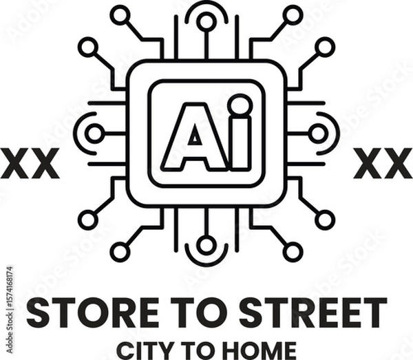 Fototapeta Store to street is a logo for a company that sells technology