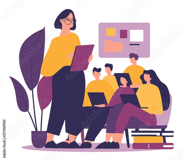 Fototapeta Illustration of Team Meeting with Diverse People in Flat Design Style