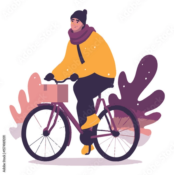 Fototapeta Person Riding Bicycle in Winter Attire Surrounded by Colorful Foliage