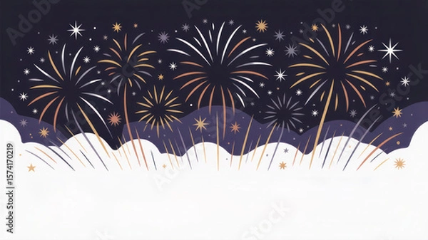 Obraz Festive fireworks display illuminating the dark night sky with sparkling stars