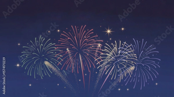 Obraz Festive fireworks display illuminating the dark night sky with sparkling stars