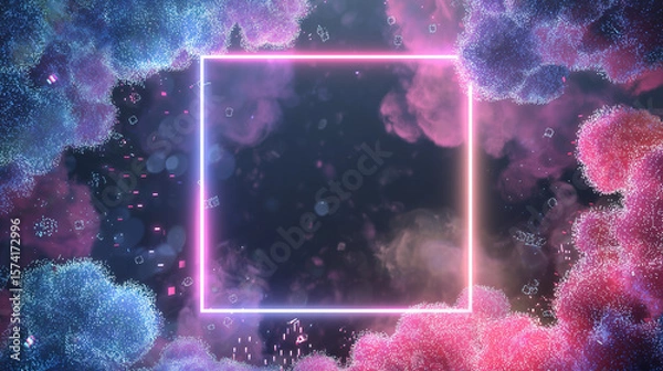 Obraz Launch promotional banner showcasing vibrant neon colors with a dynamic cloud background during an evening event for maximum visibility