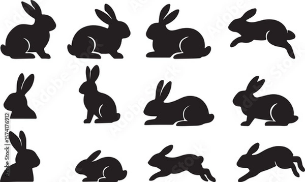 Fototapeta Rabbit silhouette collection black bunny animal poses icon set vector