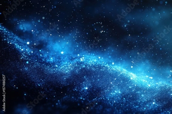 Fototapeta Abstract glittery blue dust and bright particles, bokeh effect. Use for science, technology, or magical themed designs or presentation.