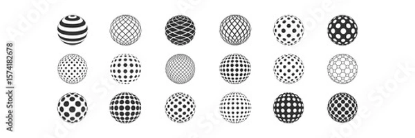 Fototapeta Ornate Sphere Collection Diverse Patterns, Globe Shapes, Black and White Design Elements