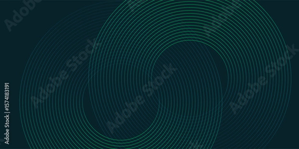 Obraz Abstract futuristic background with intertwined circular lines forming a yin-yang style pattern. Elegant dark teal gradient with fine green stroke detail