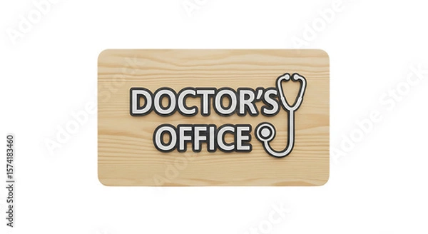 Fototapeta Doctor's Office Sign on Wooden Plaque with Stethoscope Icon Displayed Centrally