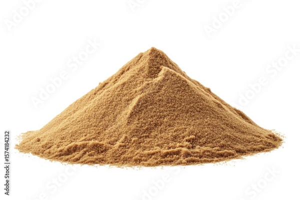 Fototapeta Brown Powder Mountain on Black Background Macro Shot of Substance Texture Ingredient Fine Granules