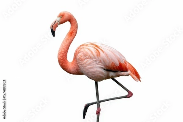 Obraz Pink flamingo isolated on white background