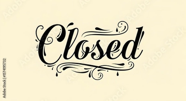Fototapeta Elegant script lettering of the word closed with decorative swirls. Business sign for holiday or temporary unavailability.