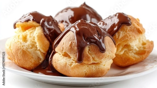 Fototapeta Chocolatedrenched cream puffs on a platter