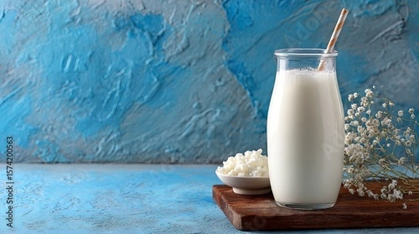 Fototapeta Creamy kefir delight with rustic charm