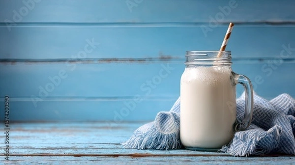 Fototapeta Rustic dairy delight blue serenity