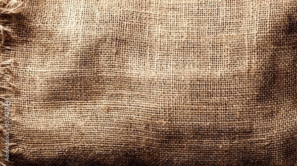 Fototapeta Textured burlap fabric with raw edge