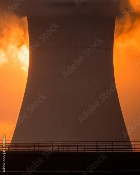 Obraz Cooling tower at a power plant at sunrise