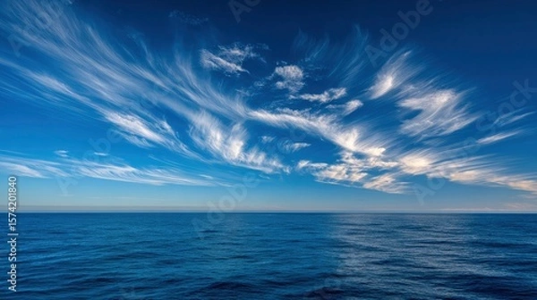 Fototapeta Oceans expanse beneath streaked sky
