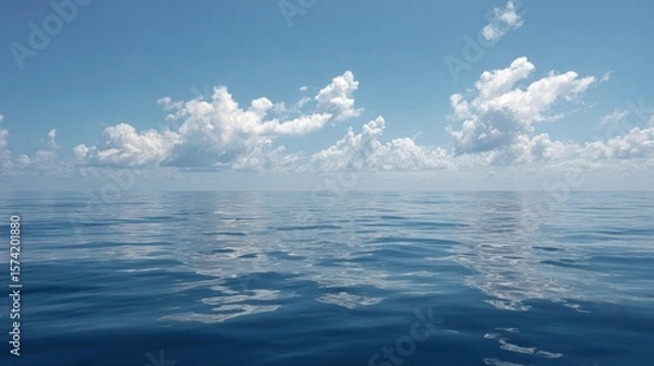 Fototapeta Calm sea reflects cloudy blue sky