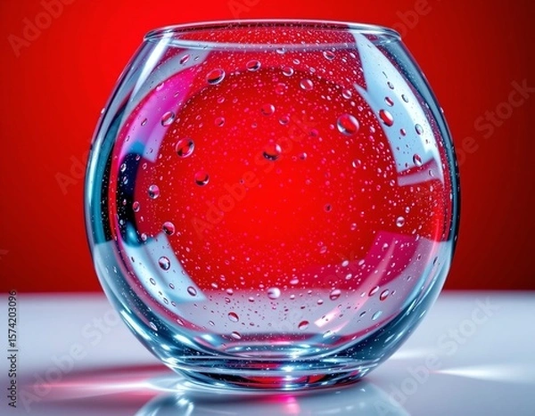 Fototapeta create a striking image featuring the refraction of light through textured glass, set against a warm, dazzling red background