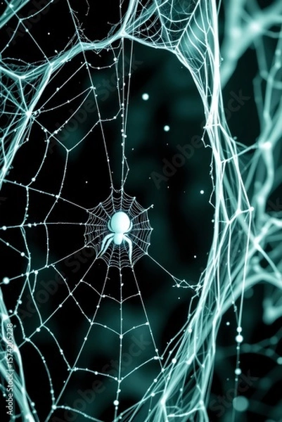 Fototapeta create a haunting and eerie image featuring a creepy white spider web on a stark black background