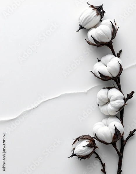 Fototapeta create a black and white image featuring cotton fibers with a textured background, position a clear subject on the left side of the frame