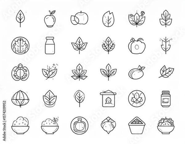 Fototapeta Set Of Simple Linear Icons Related To Fruit And Nature