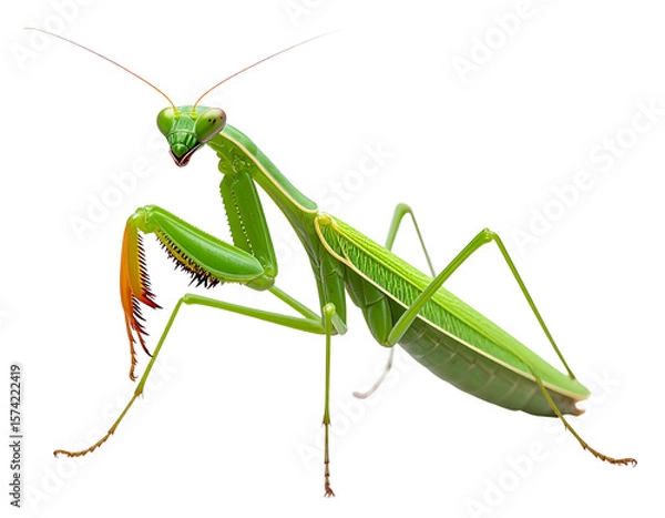 Fototapeta European Praying Mantis in Standing Pose, Isolated PNG on Transparent Background PNG