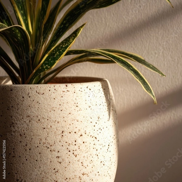 Obraz Vibrant foliage in dappled light against neutral backdrop captured in a minimalist interior garden arrangement