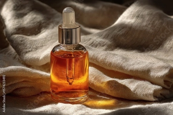 Fototapeta Transparent Pipette Dropper in Amber Bottle among Florals