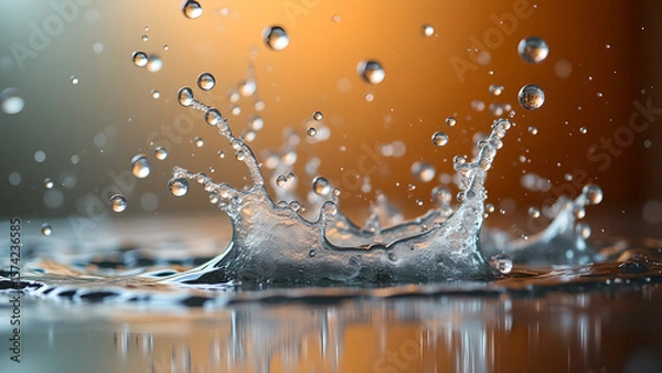 Fototapeta Water splash photography, capturing the dynamic movement and intricate details of liquid form against blurred background