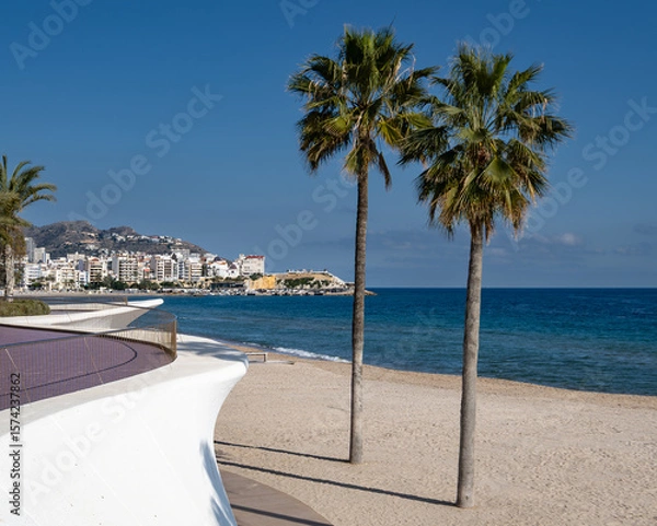 Fototapeta View of Poniente Beach in Bendorm, looking towards the Old Town