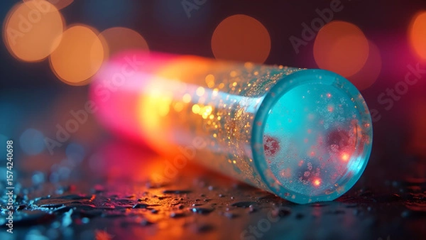 Fototapeta Illuminated glass container filled with a luminous liquid creates a mesmerizing display and colorful background
