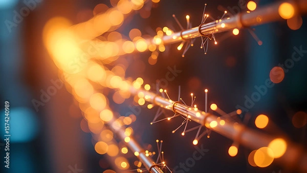 Fototapeta Futuristic technology visualization with abstract metal structures and bright glowing points conveying innovation