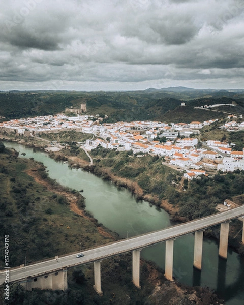 Fototapeta view of the city of Mertola and Guadiana river from the top of the hill