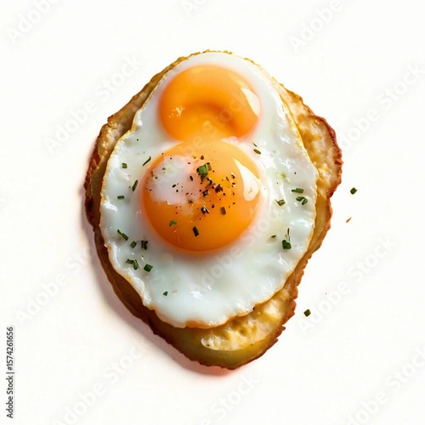 Fototapeta Fried Eggs on Potato Slices – Top View