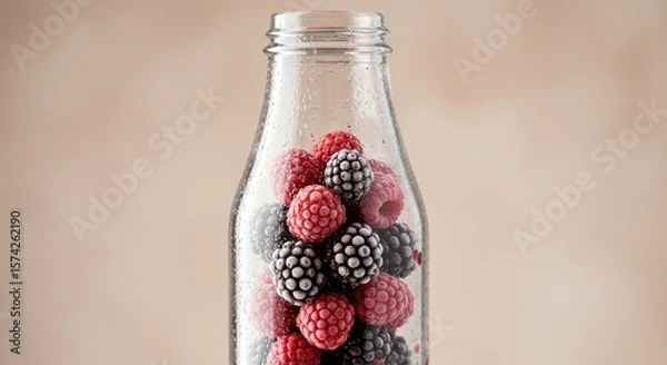 Obraz Frozen Berries in a Clear Bottle, Close-up Detail